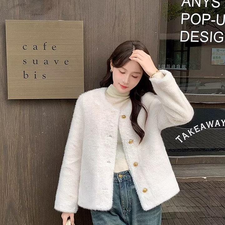 洋气短款时尚秋冬女装小香风气质百搭女士加绒加厚显瘦毛毛外套女