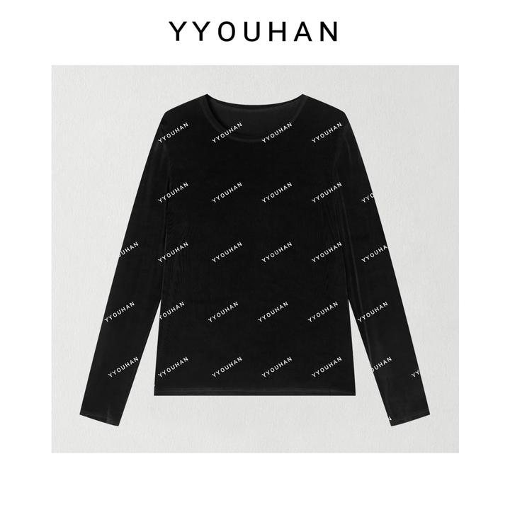月月 2025新款小众简约透气黑色 内搭打底衫醋酸t恤 2508C4961