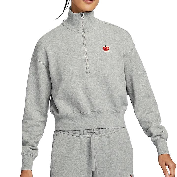 NIKE耐克女子 NSW PHNX FLC QZ CROP GCEL针织无帽卫衣HV8731-063