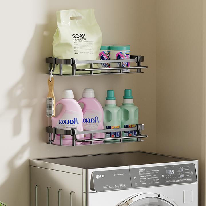 卫生间置物架浴室免打孔毛巾架一体厕所洗澡间墙上收纳架厨房单层