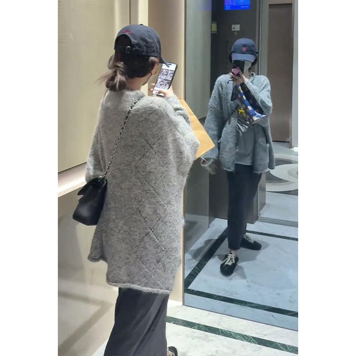 2025早秋新款女韩系穿搭宽松卷边长袖毛衣开衫气质高腰显瘦半身裙