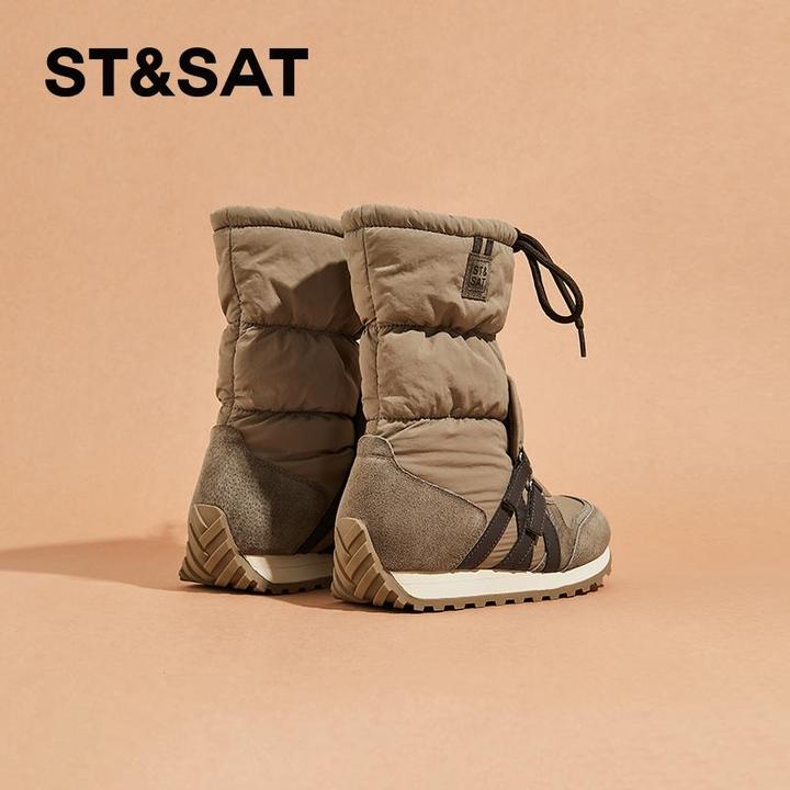 星期六内增高厚底长靴保暖棉靴中筒短靴女鞋2025冬加绒加厚雪地靴