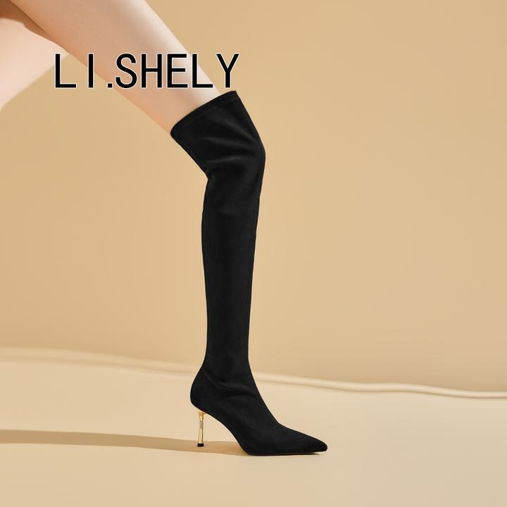 【134号】2025年秋冬新款潮流细跟高跟弹力瘦瘦长靴时尚尖头高跟靴