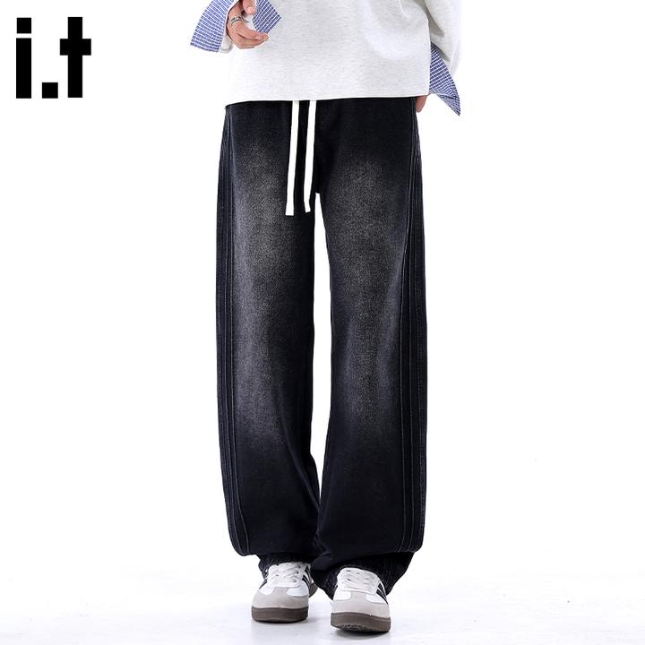 i.t:CHOCOOLATE水洗复古牛仔裤男士秋冬新款美式直筒宽松阔腿长裤