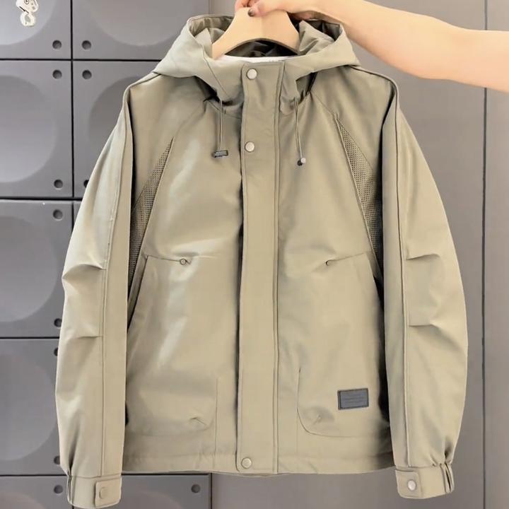 棉衣外套高端连帽工装男士2025新款秋冬季痞帅拼接加棉冲锋衣男款