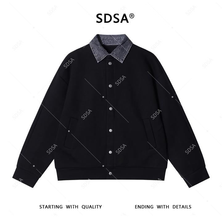 SDSA男士秋冬新款轻奢痞帅男装韩版拼接按扣翻领开衫卫衣百搭时尚