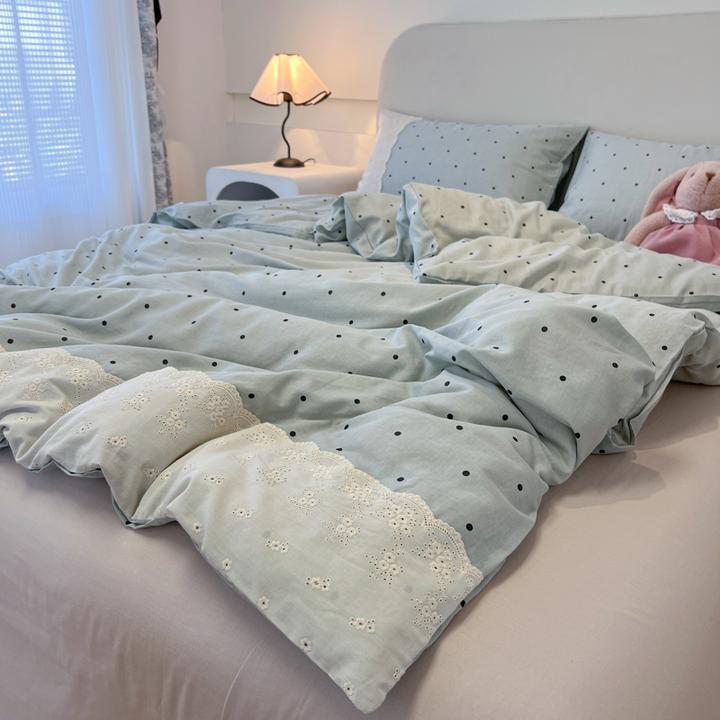 法式A类小清新皱皱纱花边水洗棉床上四件套学生宿舍三件套被套