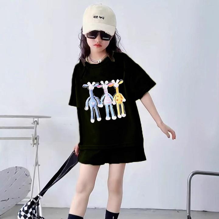 韩版时尚休闲短袖短裤夏天套装中大童可爱女孩独特洋气时髦女童装