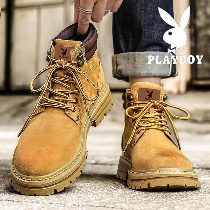 花花公子马丁靴男冬季户外英伦复古大黄靴真皮防滑耐磨厚底工装靴