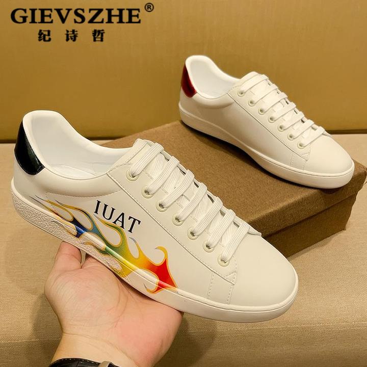 纪诗哲潮流印花休闲板鞋男士小白鞋子低帮百搭时男士简约低帮板鞋