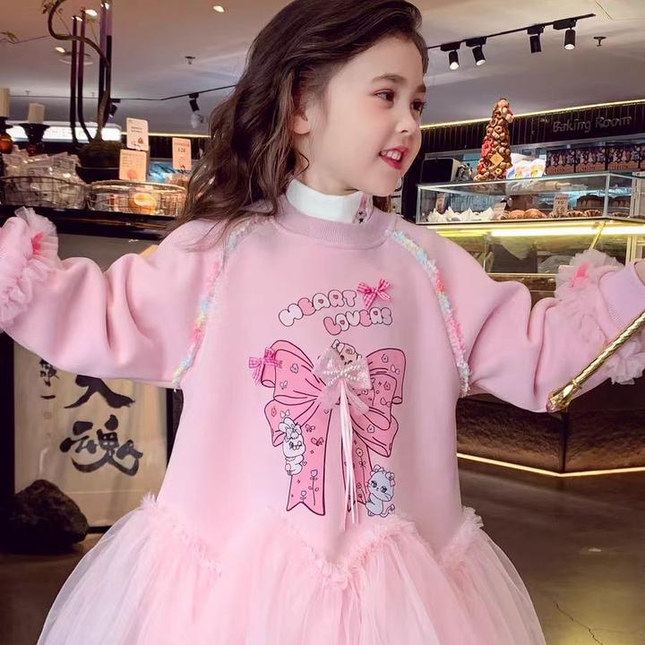 女童春秋款少女风蓬蓬裙2025休闲风小女孩卡通公主裙中大童连衣裙