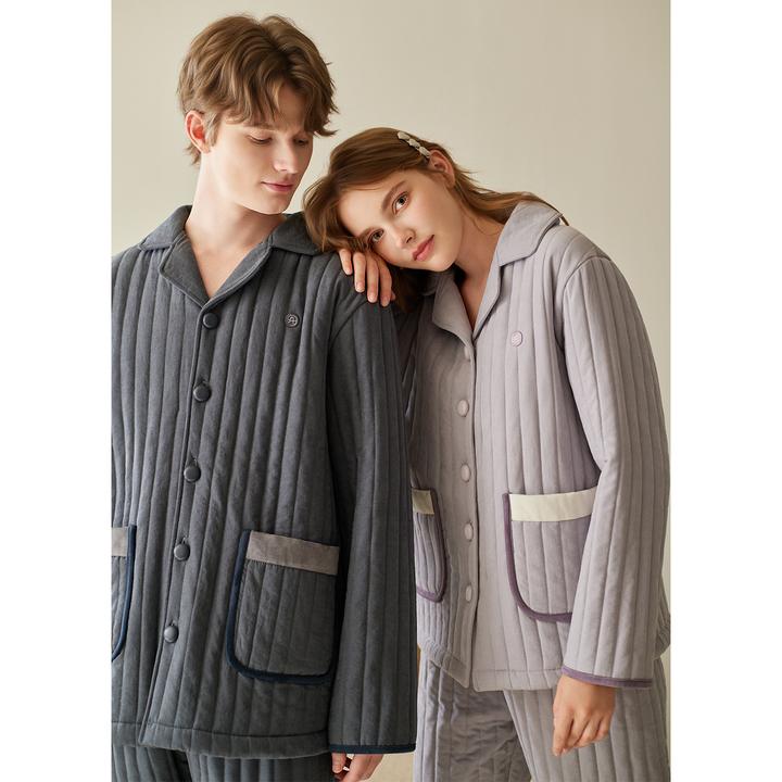 【0°可穿】芬腾情侣睡衣男女冬季珊瑚绒三层加厚夹棉家居服套装