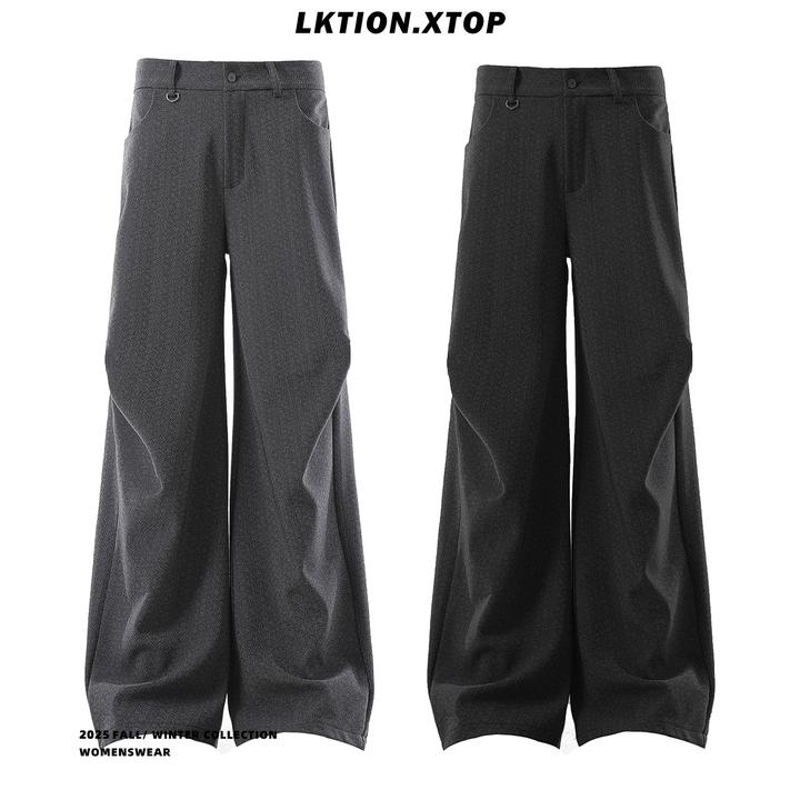 LK正品立体裁剪小众褶皱拖地长裤cleanfit微喇宽松阔腿西裤秋季