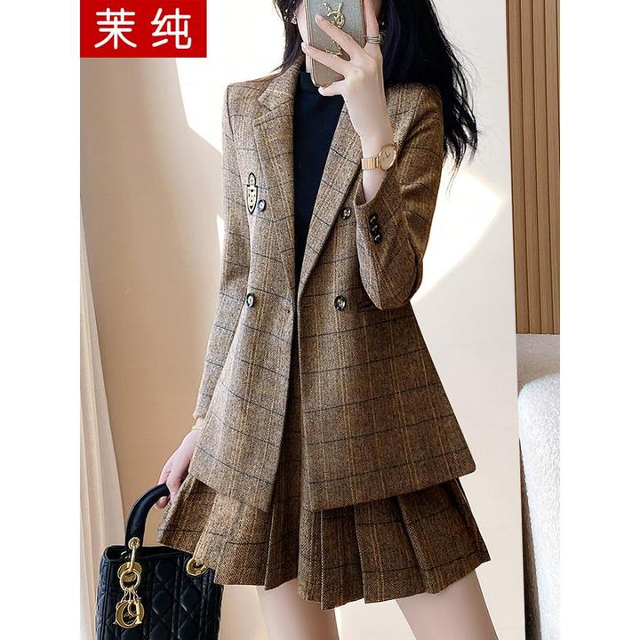 西装外套女2025新款咖色超好看格子西服高级感裙时尚洋气工服洋气
