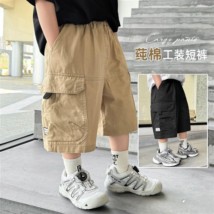 男童工装短裤卡其色大童2025夏装新款纯棉中裤休闲裤儿童五分裤子