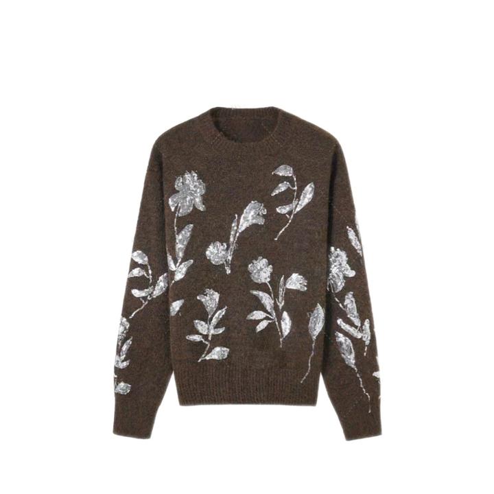 MT DISTORTION 设计师款幸运仙花亮片圆领毛衣针织毛衣女