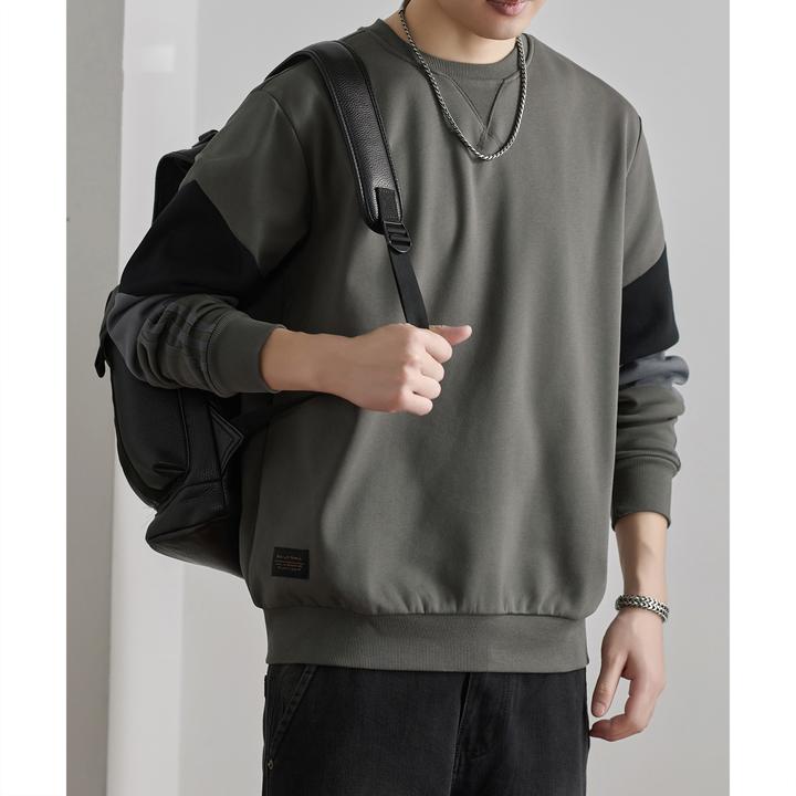 U&PURA美式拼接撞色圆领卫衣男士2025秋季新款宽松潮牌休闲运动