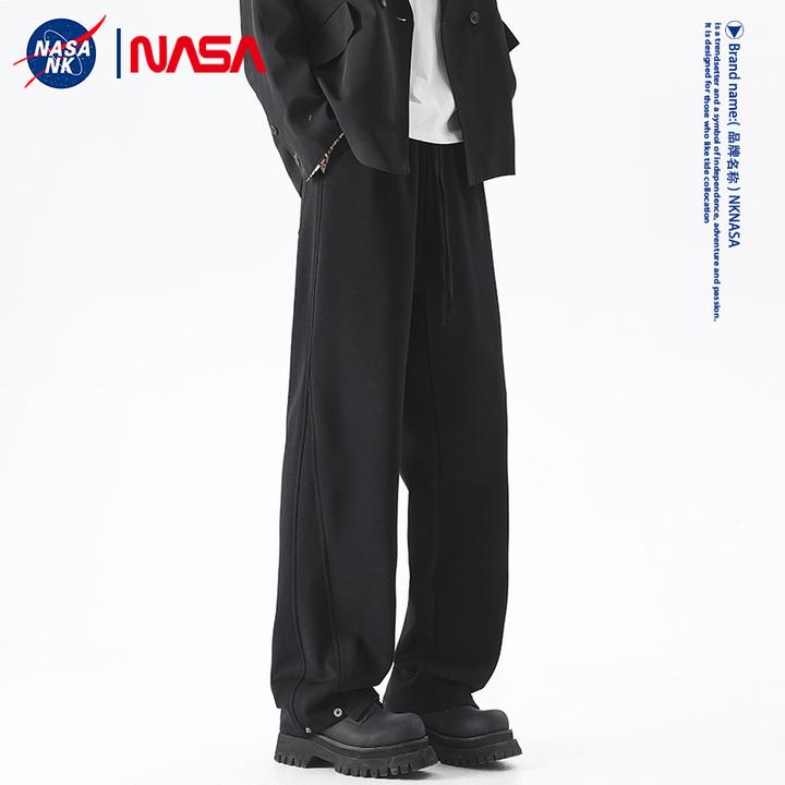 NASA联名美式重磅黑色卫裤男款秋冬季潮牌宽松直筒垂感休闲运动裤