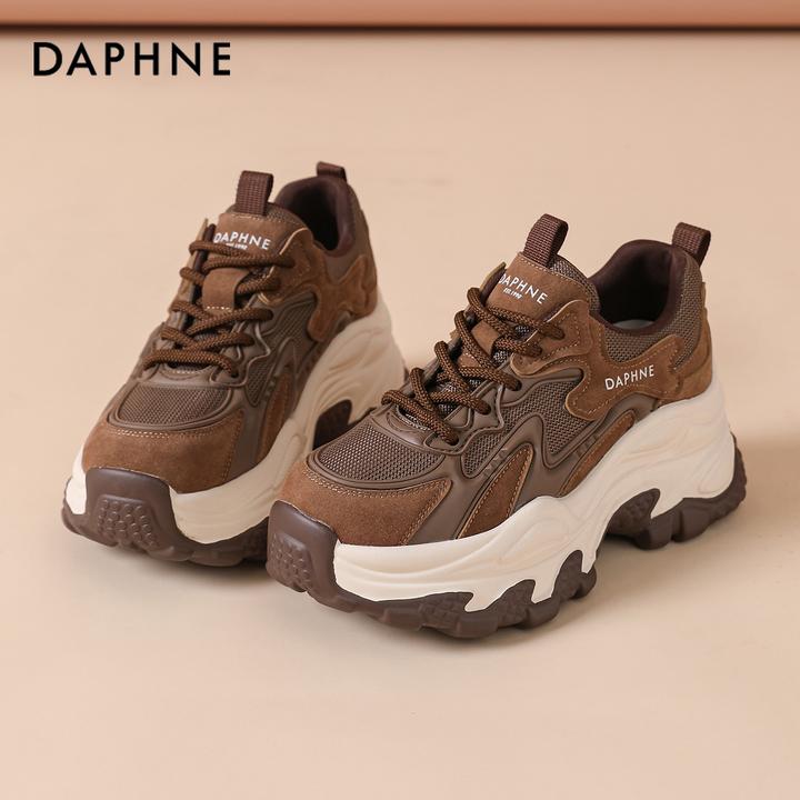 达芙妮厚底棕色老爹鞋女款2025秋季小众设计感运动休闲鞋厚底增高