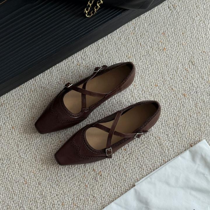 法式简约浅口玛丽珍单鞋女2025秋季新款赫本风百搭休闲小皮鞋