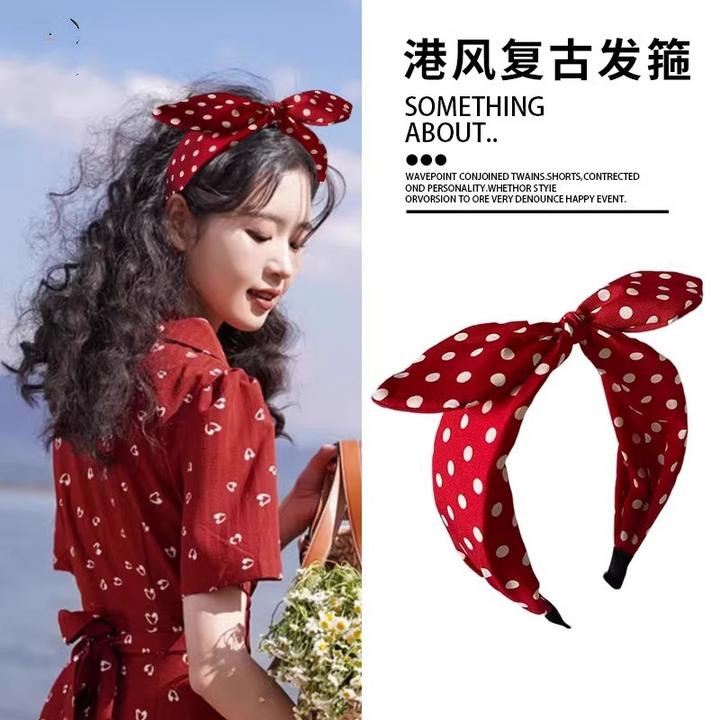 港风复古红色发箍波点头箍蝴蝶结发饰显脸小减龄头饰女款洗脸发带