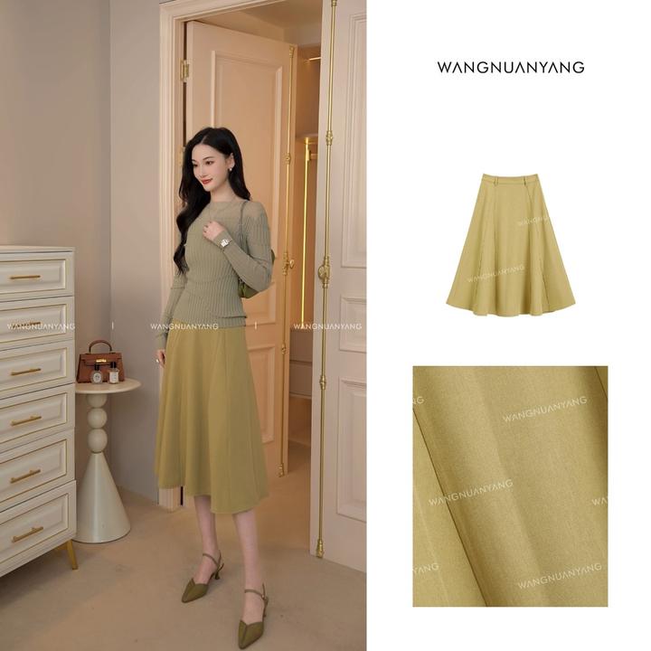 【王暖阳】百搭神器|早秋新款经典松紧高腰A字遮肉半身裙