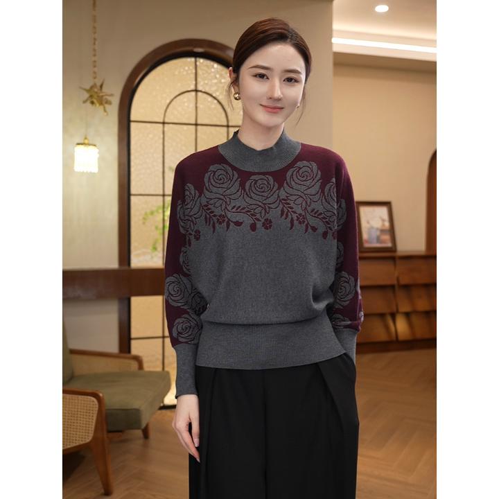 现货2026秋冬新款【TN-34】含绵羊毛休闲款印花百搭显瘦长袖针织