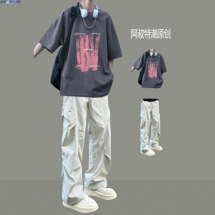 青少年男装帅气学生潮流套装一套穿搭短袖T恤痞帅高街夏季两件套