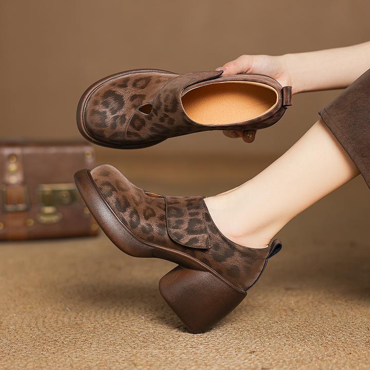 8CM，羊皮英伦风深口圆头粗跟单鞋小个子休闲女式羊皮圆头粗跟单鞋