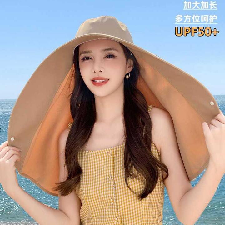 帽子女全脸防晒大帽檐披肩太阳帽护颈一体防紫外线露马尾遮阳帽新