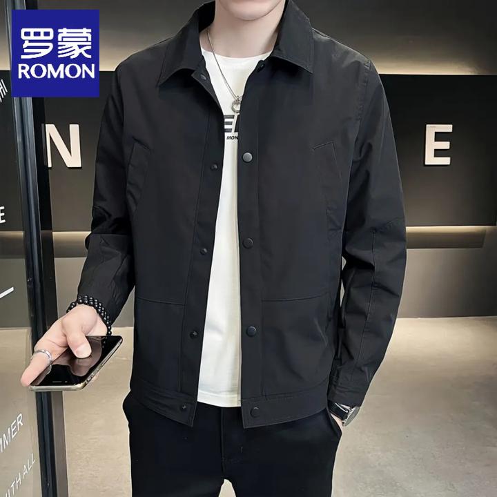 Romon/罗蒙高档休闲外套男春秋季新款翻领百搭上衣单排扣商务夹克