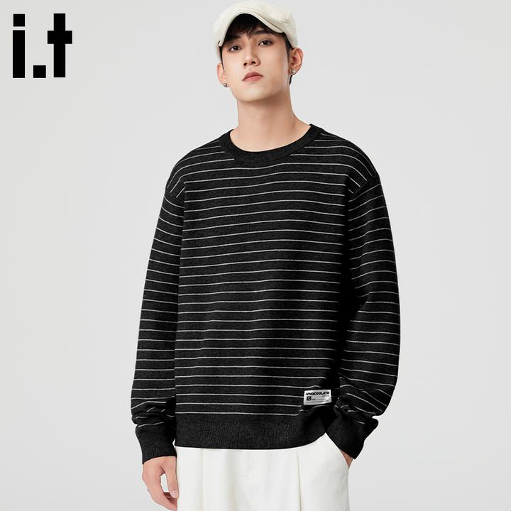 i.t:CHOCOOLATE条纹设计感针织衫男士秋冬季休闲宽松圆领毛衣外套