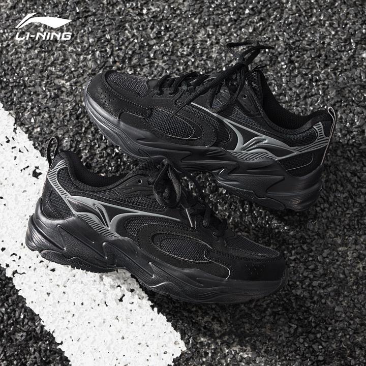 李宁女款休闲鞋2025夏季李宁女款老爹鞋厚底增高黑色简约休闲鞋