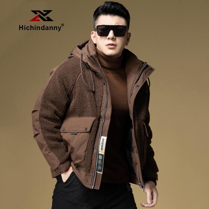 HICHIN羽绒服男士冬季新款加厚保暖羊羔绒外套休闲时尚连帽羽绒衣