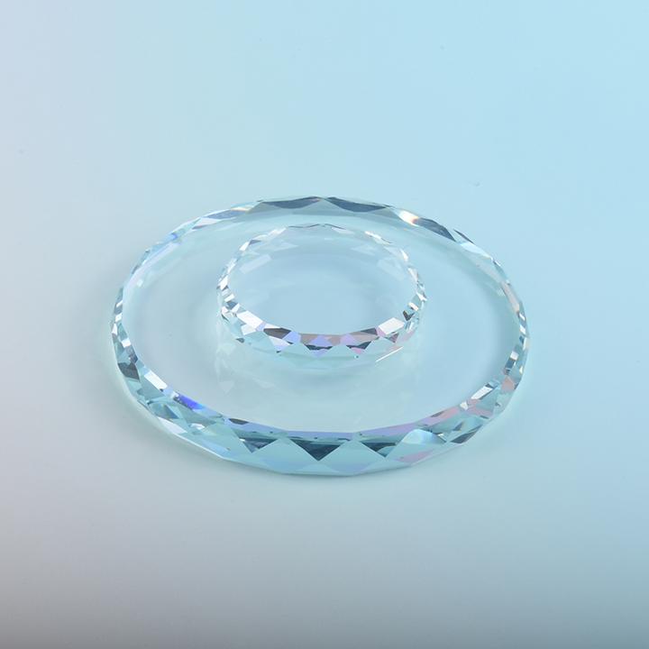 水晶玻璃圆形钻石切面底座工艺品摆件多用途托盘手链底座手办底座