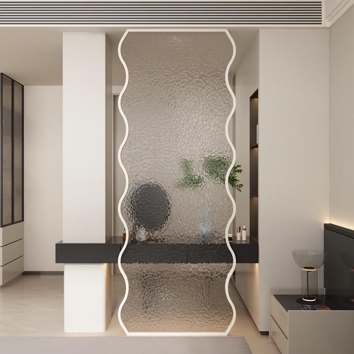 现代轻奢玻璃屏风卧室隔断入户门遮挡客厅玄关奶油风装饰干湿分离