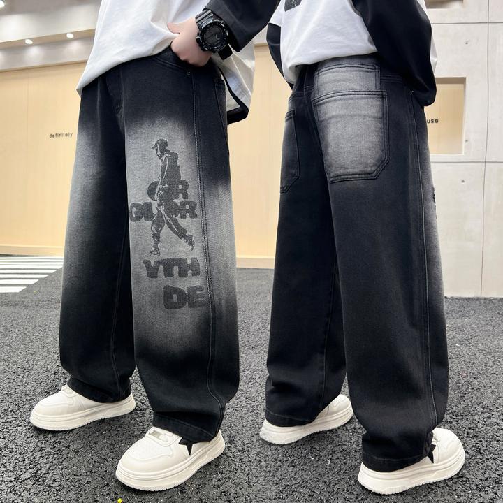 男童裤子秋装洋气儿童百搭长裤初中生12-15岁大男童宽松牛仔裤潮