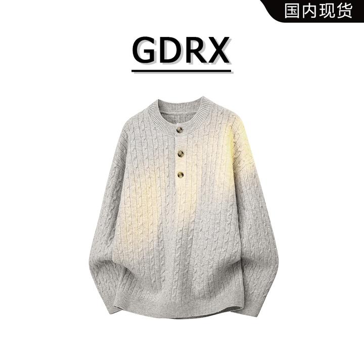 GDRX纽扣设计感潮流日系圆领毛衣2025秋季新款男士潮牌宽松针织衫