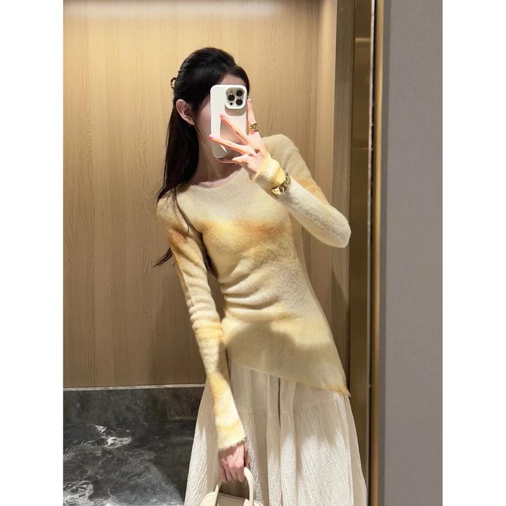 春春季马海毛松软针织衫印花小毛衣