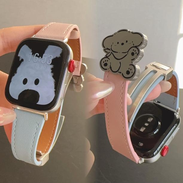 适用华为fit3表带不锈钢击掌磁吸小狗fit2拼色皮质gt3/gt2腕带