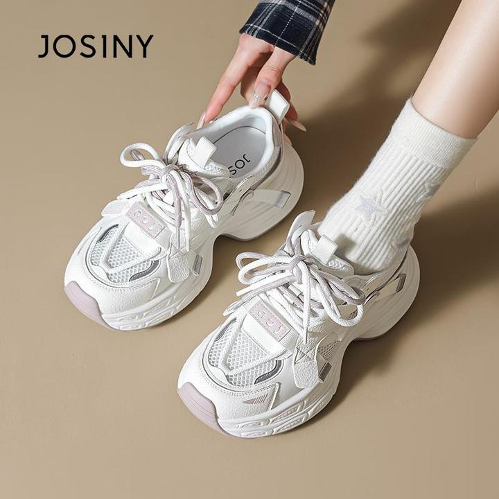 卓诗尼休闲运动鞋女2025夏季新款网面透气厚底老爹鞋双色系带女鞋