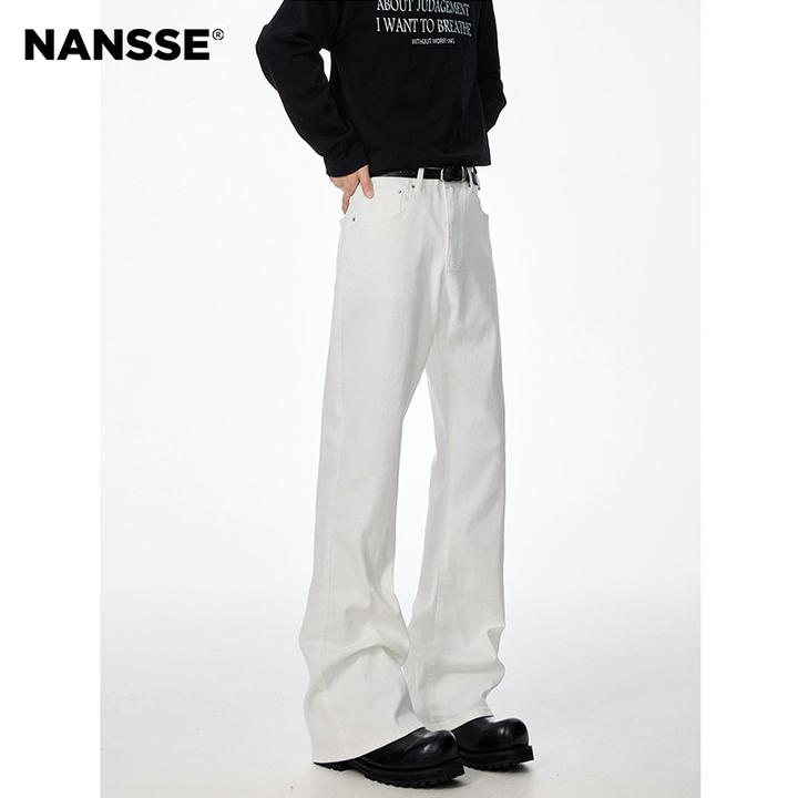 cleanfit巴黎bootcut白色弯刀微喇牛仔裤男vibe美式修身直筒裤子