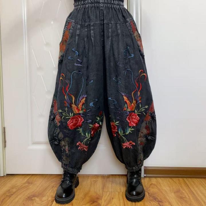 509款新款韩版重工刺绣牛仔老爹裤