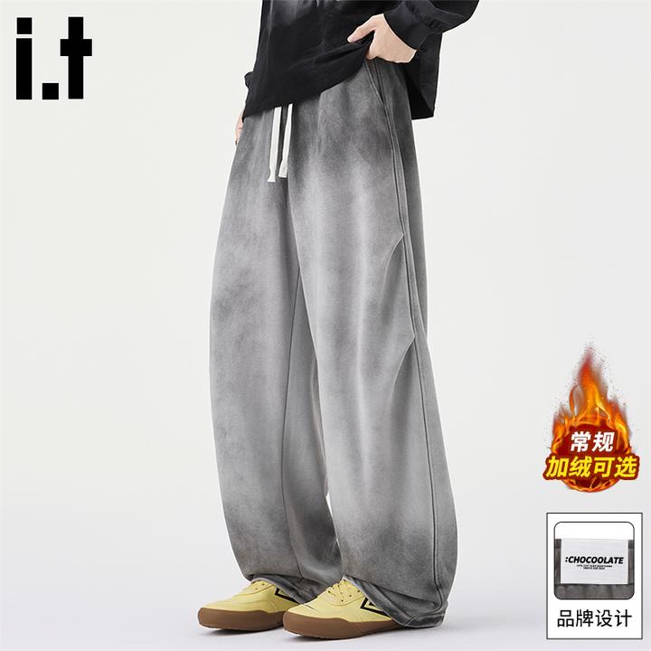 it :CHOCOOLATE复古渐变休闲裤男2025冬季加绒款宽松扎染工装裤子