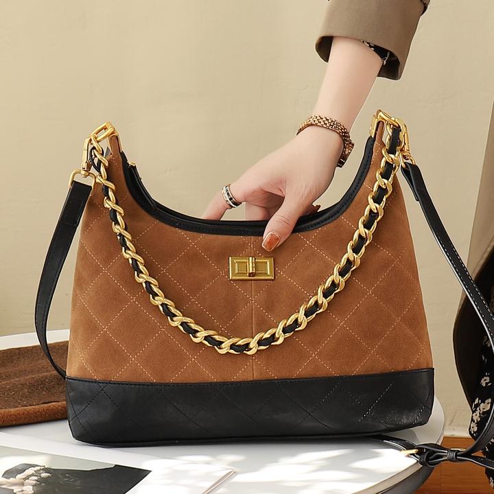 超火菱格链条腋下包女2025新款秋冬复古麂皮高级感女包单肩斜挎包