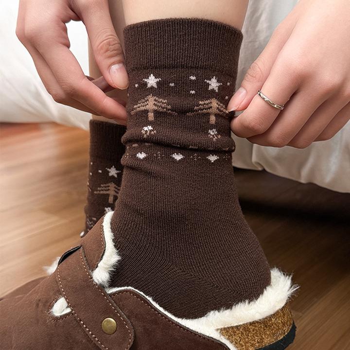 堆堆袜子女款秋冬季复古百搭费尔岛风小树冬天保暖休闲羊毛中筒袜