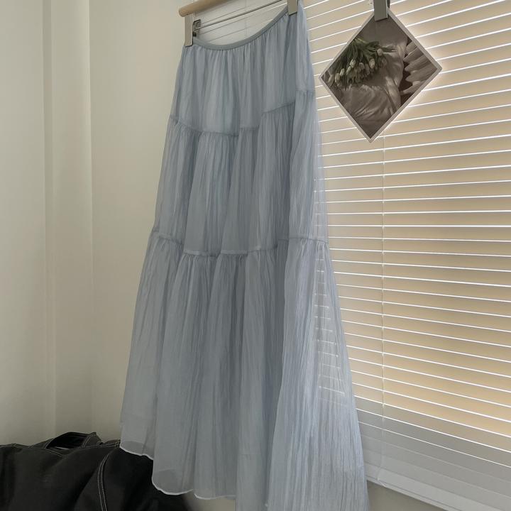 【幻海流纱】韩系夏季半身裙珠光感薄款蛋糕新款中长款a字百搭伞裙