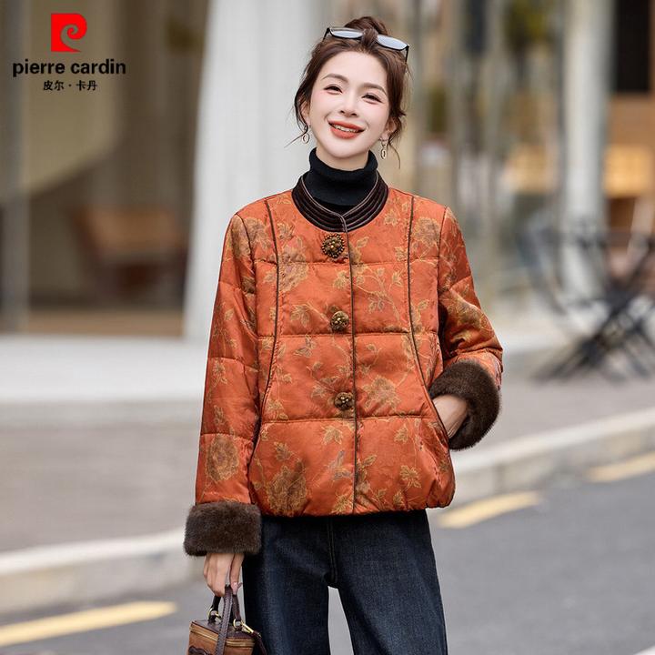 皮尔卡丹新中式提花棉服女2025冬季新款绵羊毛内胆保暖独特别致短