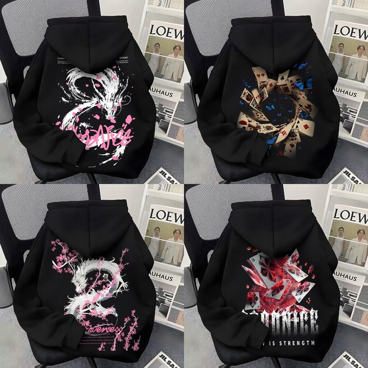 重磅国潮高街印花连帽卫衣男女款休闲潮流秋冬季宽松型加绒外套潮