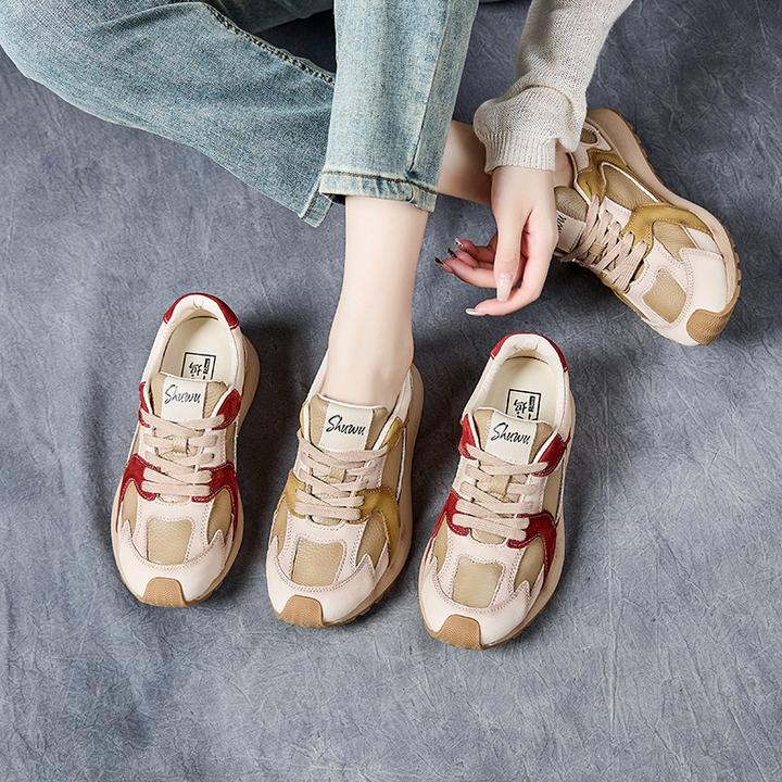 秋冬款百搭真皮女平底拼色低帮棉鞋头层牛皮时尚休闲运动加绒鞋子